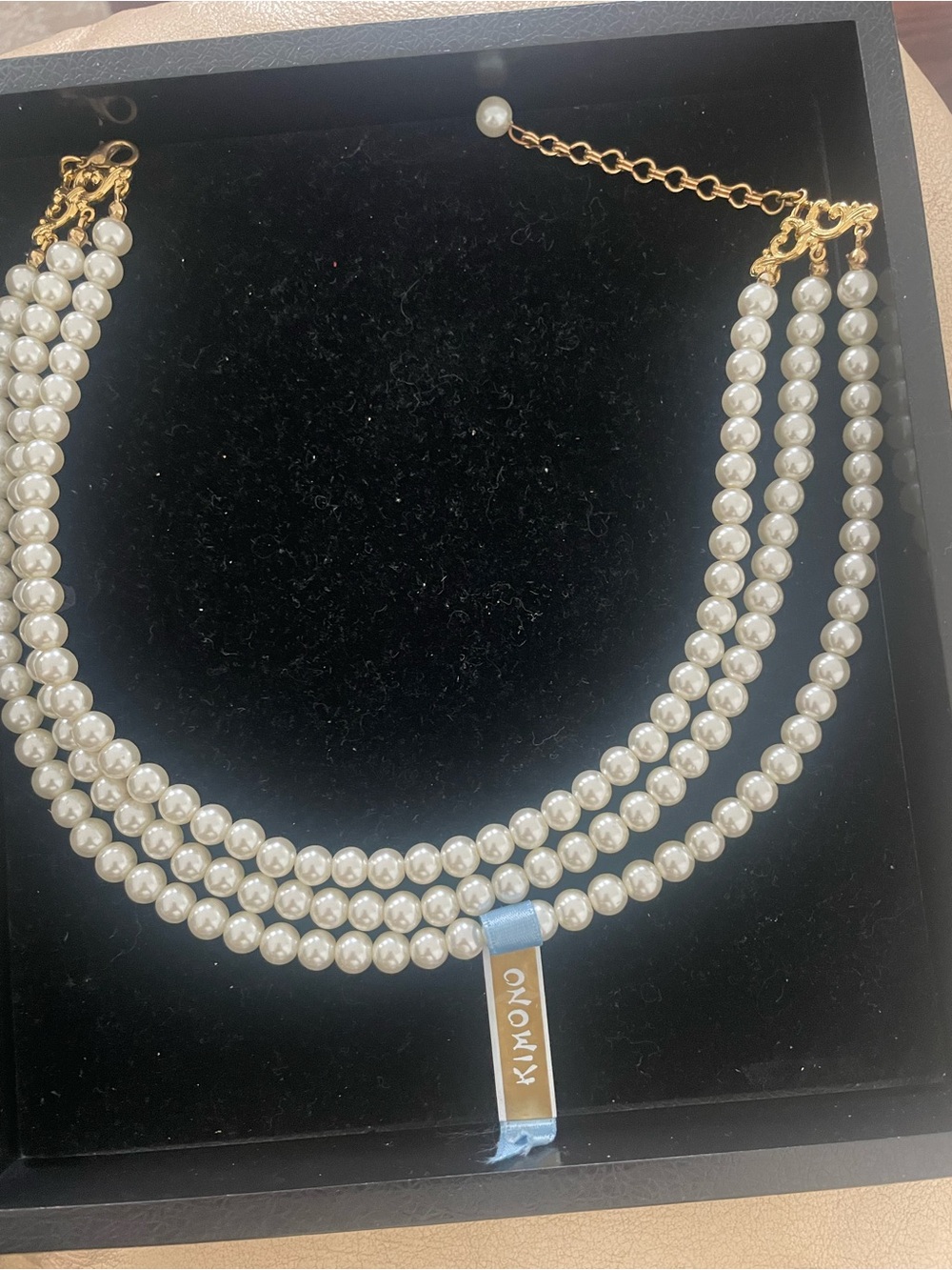Rare find - Triple Strand Pearl Necklace in White and Gold by KIMONO